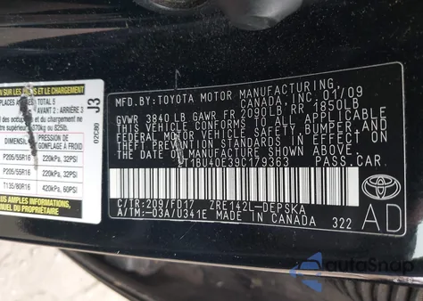 2009 Toyota Corolla S from USA, damaged, VIN 2T1BU40E39C179363